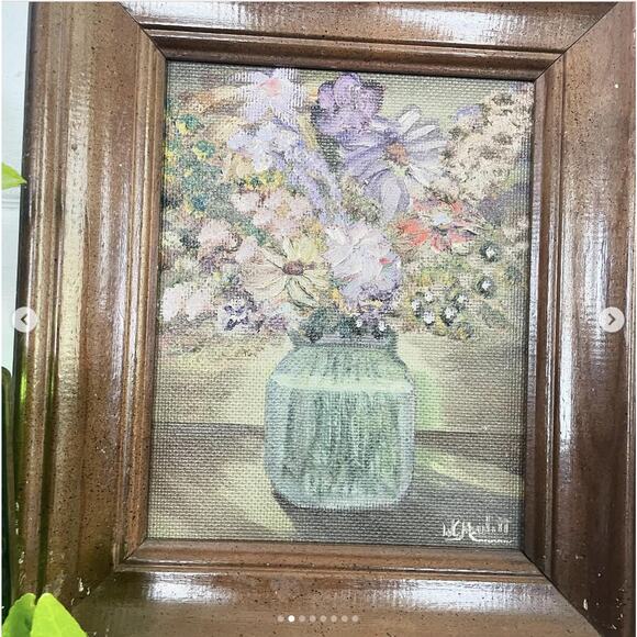 Vintage Flower Painting Framed Textured Canvas Board Signed 12x14 - Picture 2 of 8